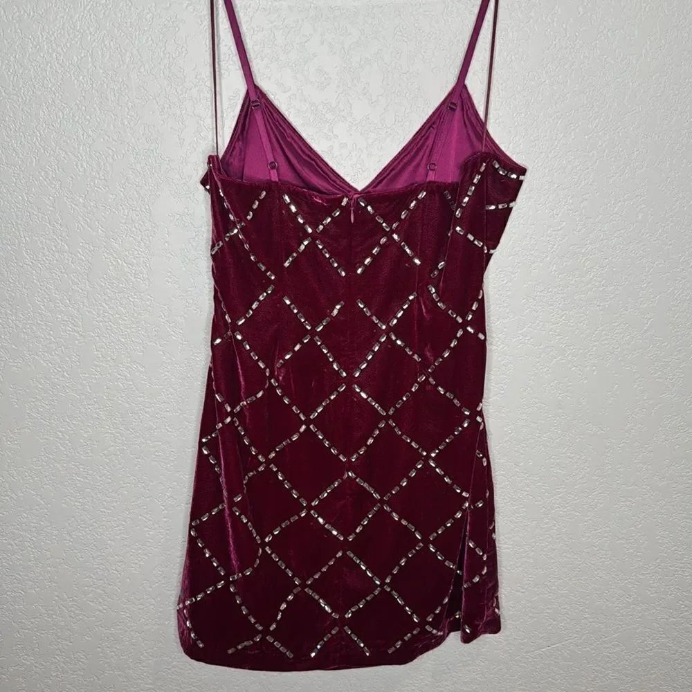 NWT Ramy Brook Omega Rhinestone Fuchsia Velvet Mini Dress Large - Picture 6 of 12